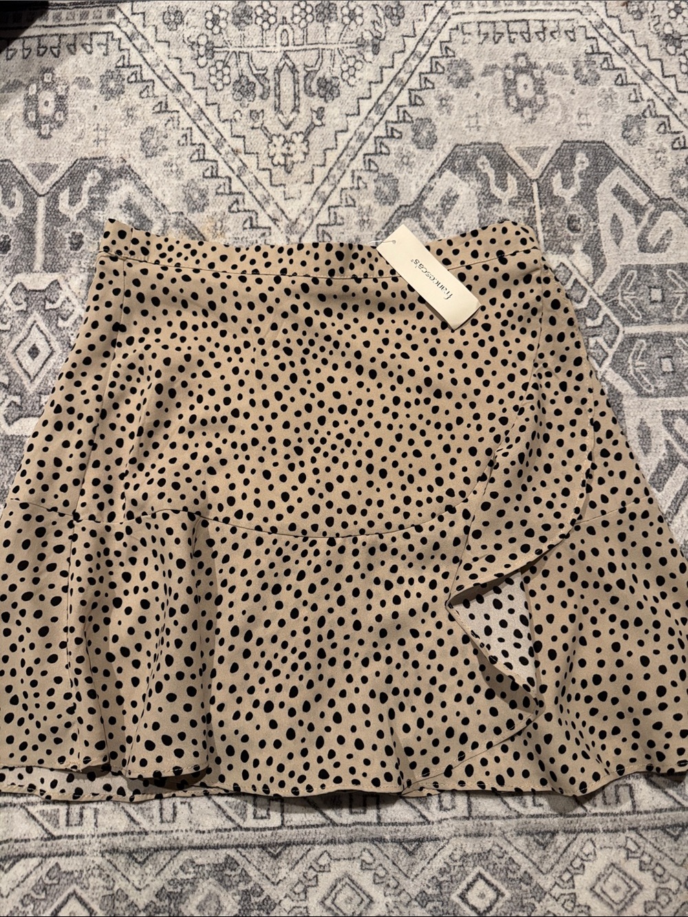 Francesca's Collections Beige Mini Skirt with Black Polka Dots